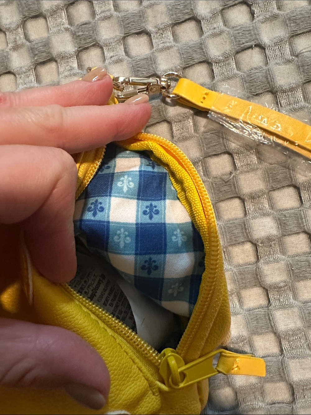 Disney Parks Remy Ratatouille Yellow Zipper Wristlet with Blue Check Lining NWOT - Picture 6 of 9